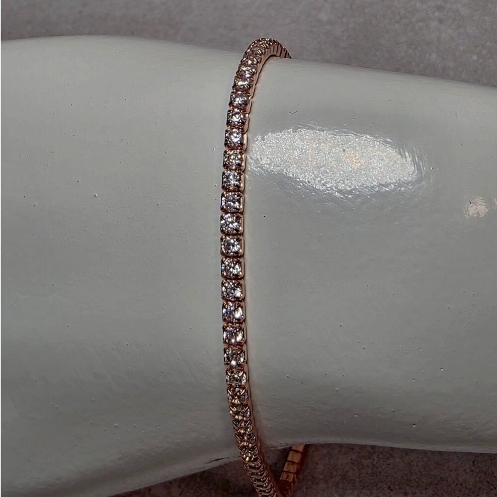 7.5" 2mm Rose Gold over 925 Silver CZ Tennis Dainty Bracelet Women's Bridal - Picture 3 of 6